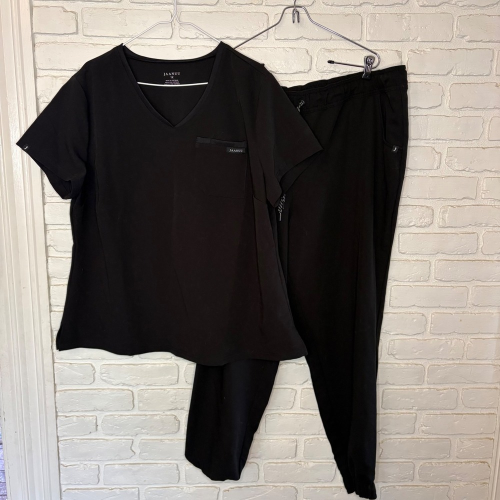 Jaanuu top and jogger pants‎ scrub set black women's size 1X